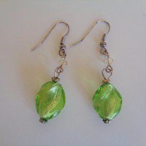 Pierced Earrings French Wire with green sea glass